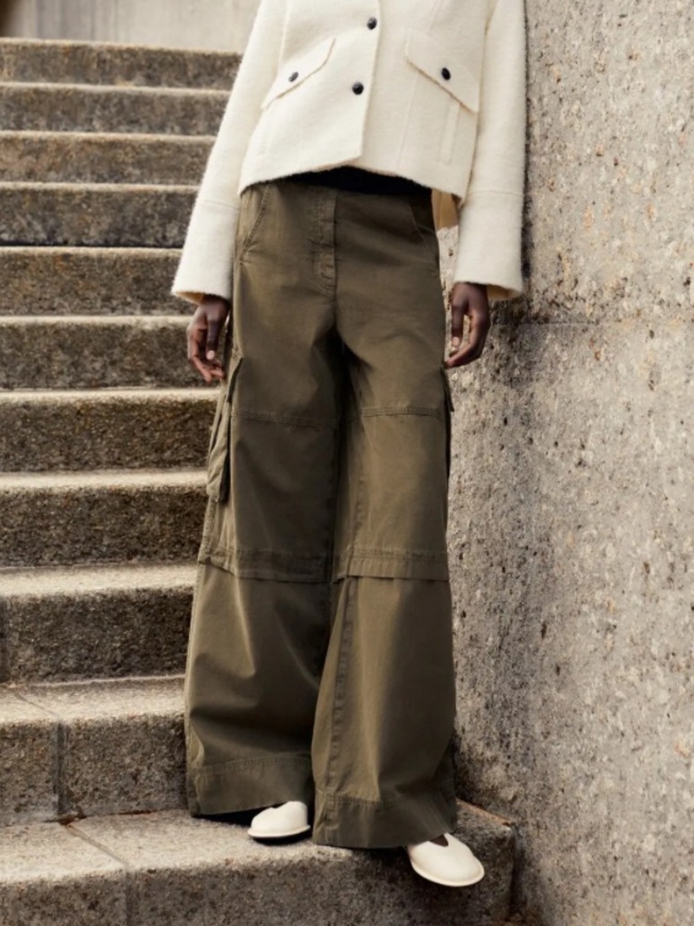 New ME+EM Wide-Leg Cargo Trouser Elastic Waist Pants NWT Spring Olive Size 2